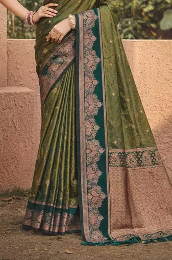 green soft silk blend woven work traditional saree