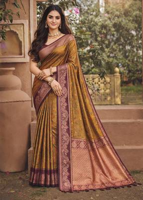 brown   soft silk blend woven work traditional saree 1