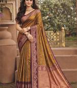 brown  soft silk blend woven work traditional saree