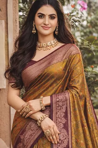brown   soft silk blend woven work traditional saree