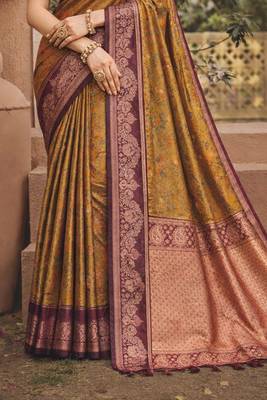brown   soft silk blend woven work traditional saree 3