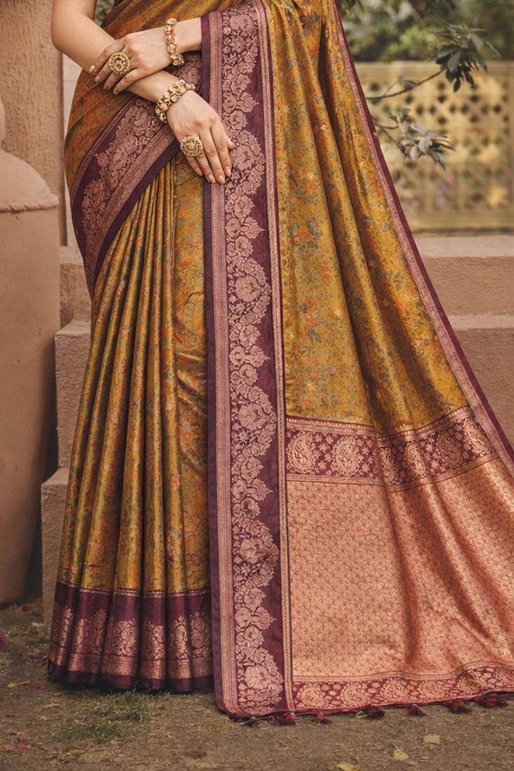 brown  soft silk blend woven work traditional saree