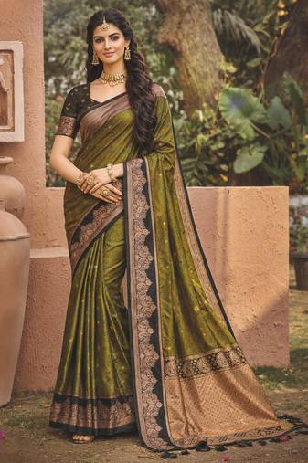 green soft silk blend woven work traditional saree