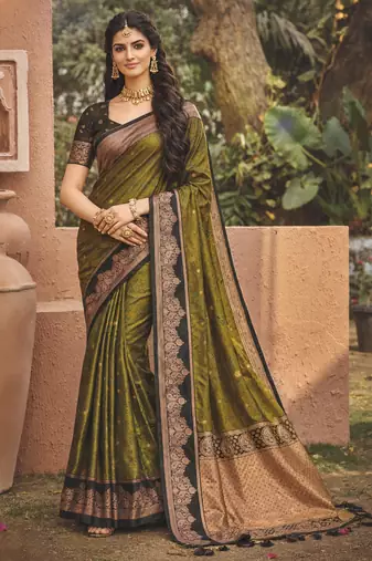 green soft silk blend woven work traditional saree