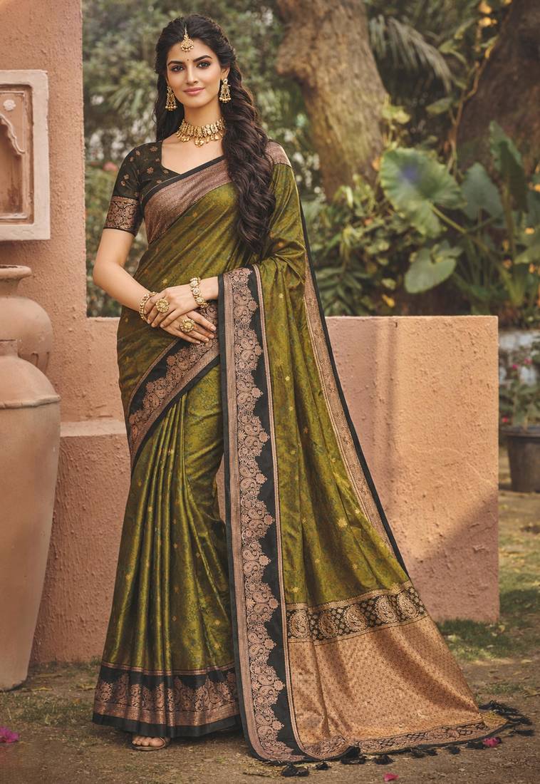 green soft silk blend woven work traditional saree