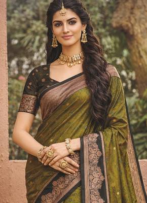 green soft silk blend woven work traditional saree 2