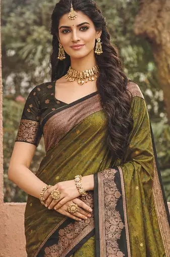 green soft silk blend woven work traditional saree