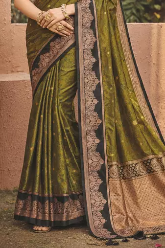 green soft silk blend woven work traditional saree