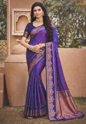 purple soft silk blend woven work traditional saree 1