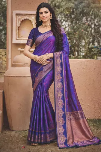 purple soft silk blend woven work traditional saree