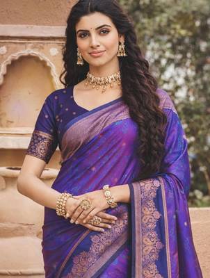 purple soft silk blend woven work traditional saree 2