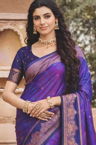purple soft silk blend woven work traditional saree