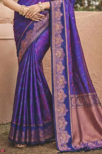 purple soft silk blend woven work traditional saree