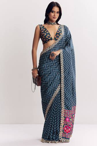 PRINTED SAREE WITH EMBROIDERY WORK LACE