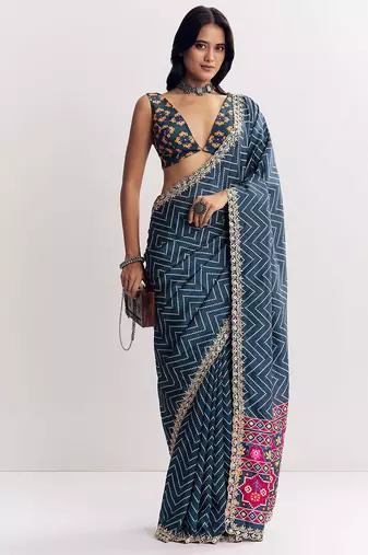 PRINTED SAREE WITH EMBROIDERY WORK LACE