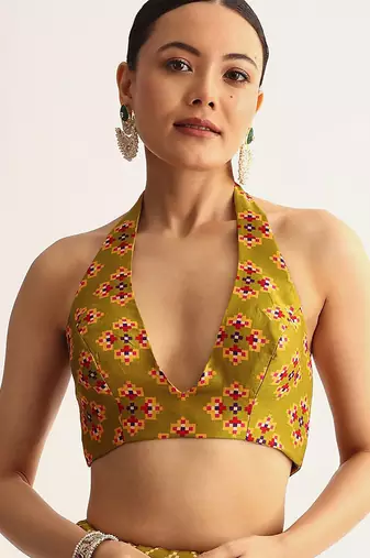 yellow manipuri silk saree with embroidered lace and print