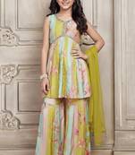 Mint Green Chinon Silk Floral print Alia Cutt Style Salwar Suit For Kids Girls