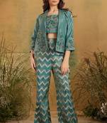 Rama Green Embroidery Jacket Style Palazzo Ethnic Set For Kids Girls