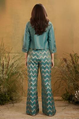 Rama Green Embroidery Jacket Style Palazzo Ethnic Set For Kids Girls 2