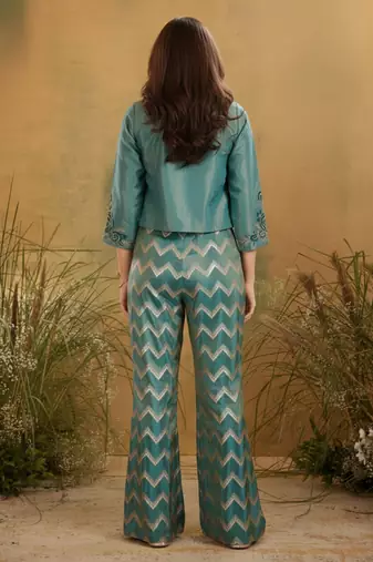 Rama Green Embroidery Jacket Style Palazzo Ethnic Set For Kids Girls