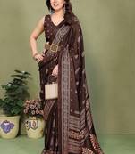 coffee printed, blocked printed daily wear chiffon, georgette saree with blouse