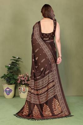 coffee printed, blocked printed daily wear chiffon, georgette saree with blouse 2
