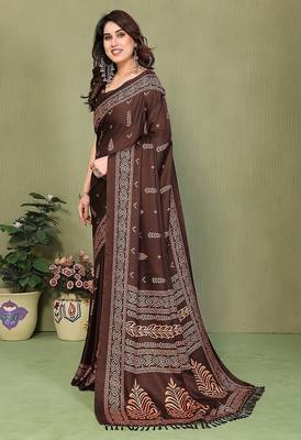 coffee printed, blocked printed daily wear chiffon, georgette saree with blouse 3