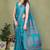 teal printed, blocked printed daily wear chiffon, georgette saree with blouse