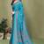 teal printed, blocked printed daily wear chiffon, georgette saree with blouse
