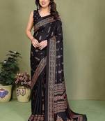 black printed, blocked printed daily wear chiffon, georgette saree with blouse