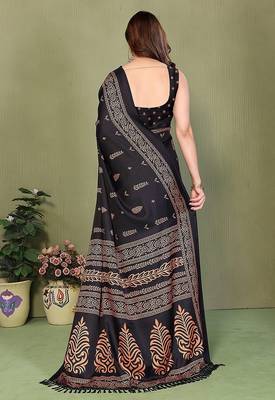 black printed, blocked printed daily wear chiffon, georgette saree with blouse 2