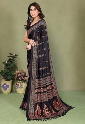 black printed, blocked printed daily wear chiffon, georgette saree with blouse 3