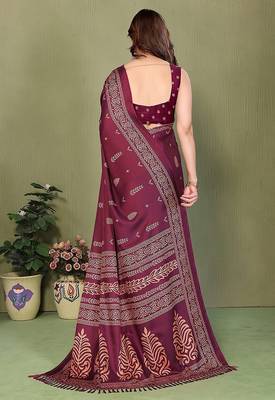 wine printed, blocked printed daily wear chiffon, georgette saree with blouse 2