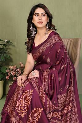 wine printed, blocked printed daily wear chiffon, georgette saree with blouse 4
