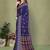 blue printed, blocked printed daily wear chiffon, georgette saree with blouse