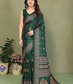 green printed, blocked printed daily wear chiffon, georgette saree with blouse
