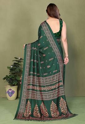 green printed, blocked printed daily wear chiffon, georgette saree with blouse 2