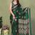 green blocked printed daily wear chiffon georgette saree with blouse
