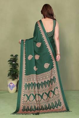green blocked printed daily wear chiffon georgette saree with blouse 2