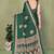 green blocked printed daily wear chiffon georgette saree with blouse