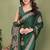 green blocked printed daily wear chiffon georgette saree with blouse