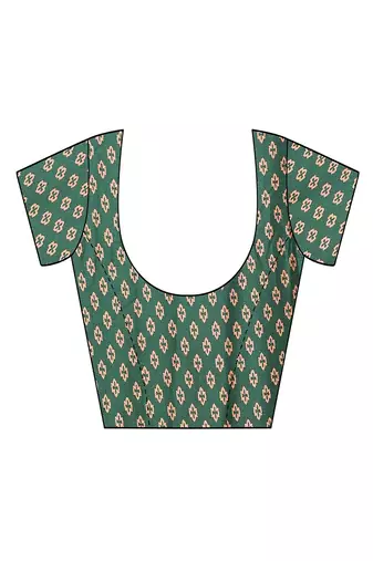 green blocked printed daily wear chiffon georgette saree with blouse