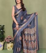 grey blocked printed daily wear chiffon georgette saree with blouse