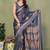 grey blocked printed daily wear chiffon georgette saree with blouse