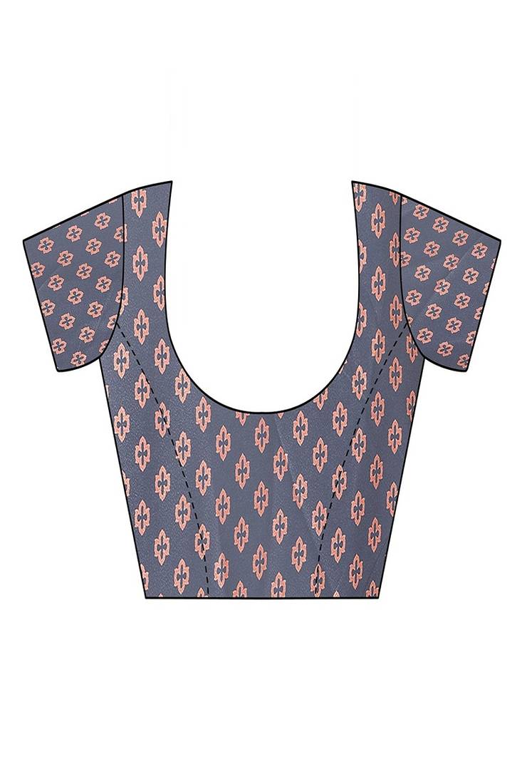 grey blocked printed daily wear chiffon georgette saree with blouse