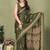 green blocked printed daily wear chiffon georgette saree with blouse