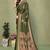 green blocked printed daily wear chiffon georgette saree with blouse