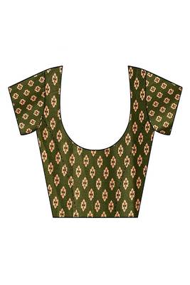 green blocked printed daily wear chiffon georgette saree with blouse 5