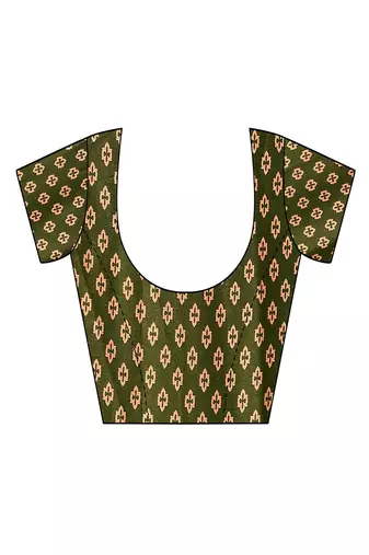 green blocked printed daily wear chiffon georgette saree with blouse