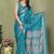 blue blocked printed daily wear chiffon georgette saree with blouse